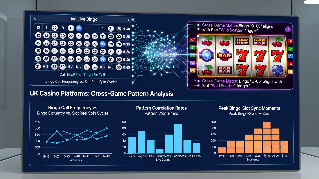 Data visualization charts showing frequency overlaps between bingo numbers and slot symbols over multiple gaming sessions